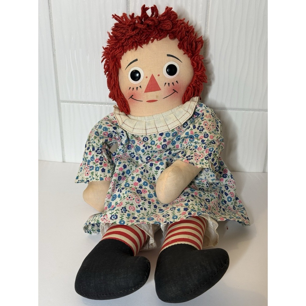 Vintage Large 19" Raggedy Ann Doll Knickerbocker Original I Love You Heart 1970
